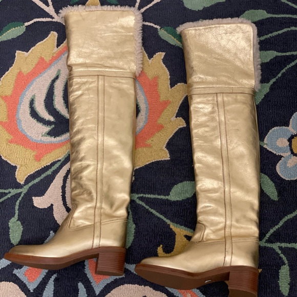 Celine Gold Over-the-Knee Shearling Boots 9 EU 39.5 NEW - Picture 7 of 12